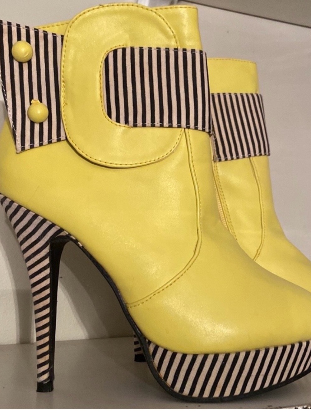 Yellow Striped Heeled Boots